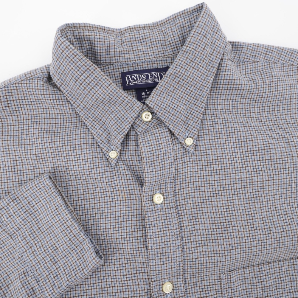 Lands End Vintage Flannel Button Down Blue Long Sleeve Men Large 16-16.5 Shirt